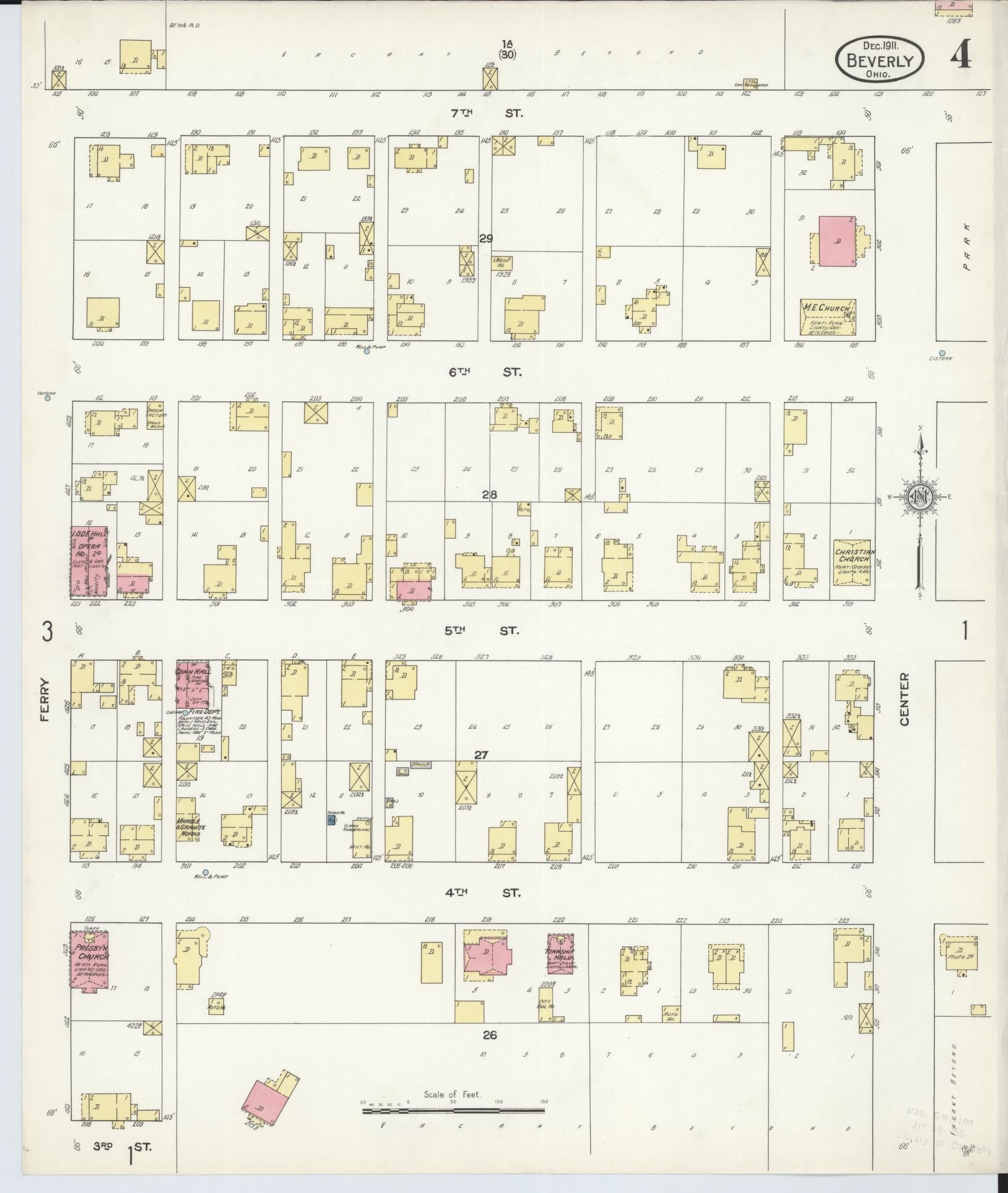 Sanborn Fire Insurance Map from Beverly, Washington County, Ohio (1911), Sheet #0004 - Historic Sanborn Fire Insurance Map Print, vintage old map wall art, antique decor, genealogy gift, Ohio Ohio map