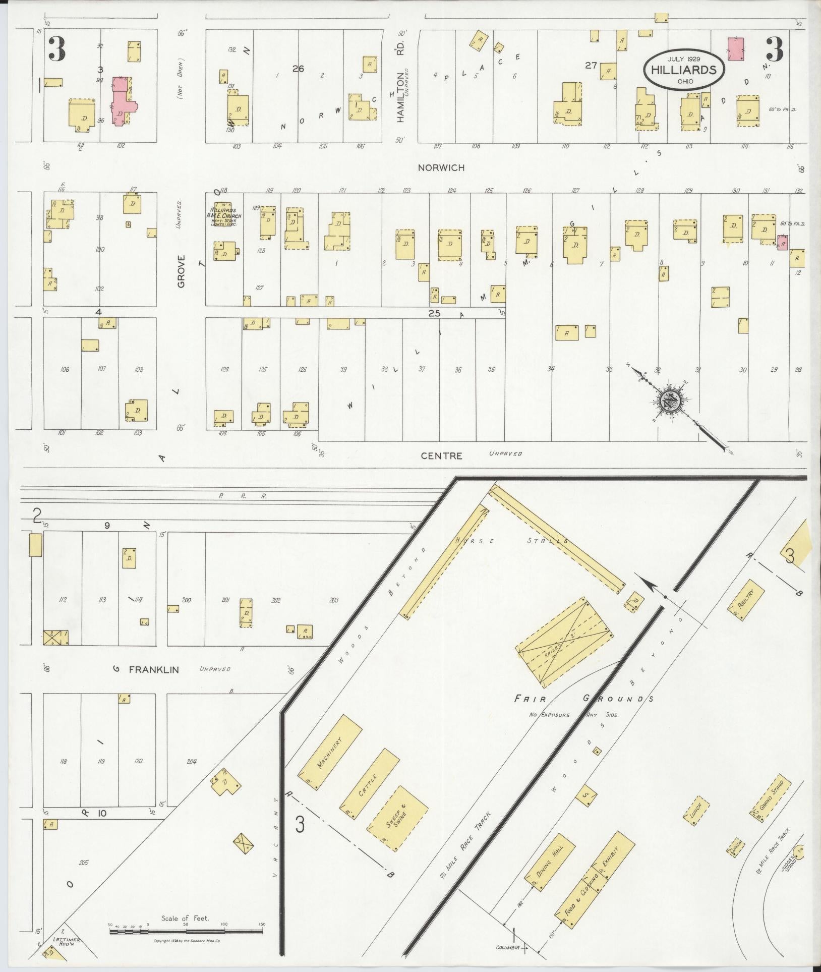 Sanborn Fire Insurance Map from Hilliards, Franklin County, Ohio (1929), Sheet #0003 - Historic Sanborn Fire Insurance Map Print, vintage old map wall art, antique decor, genealogy gift, Ohio Ohio map