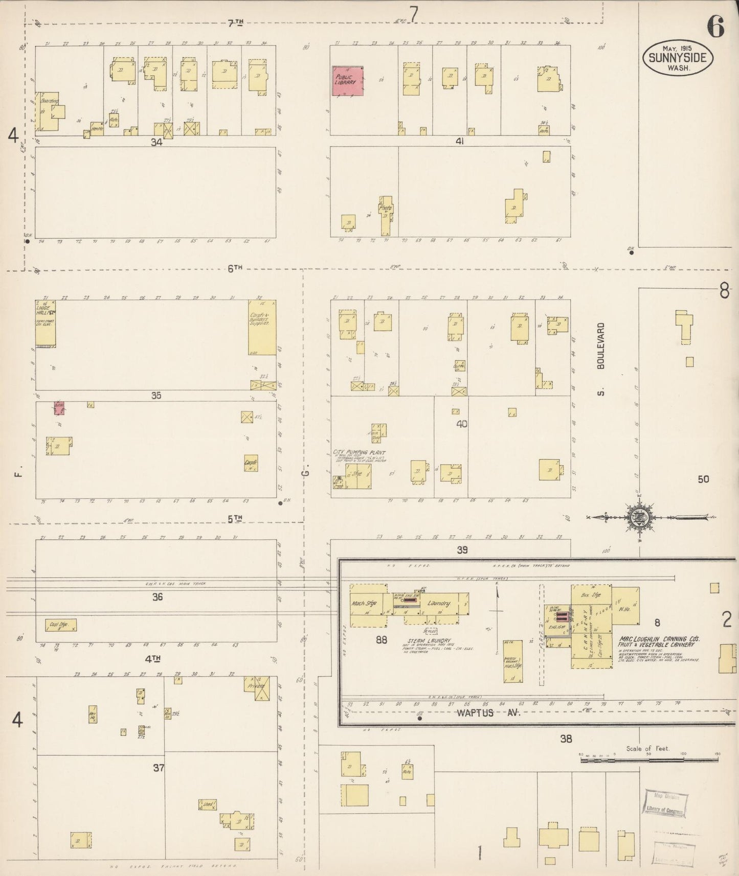 Sanborn Fire Insurance Map from Sunnyside, Yakima County, Washington (1915), Sheet #0006 - Complete Map Set gallery image, historic Sanborn map, vintage wall art, Washington Washington