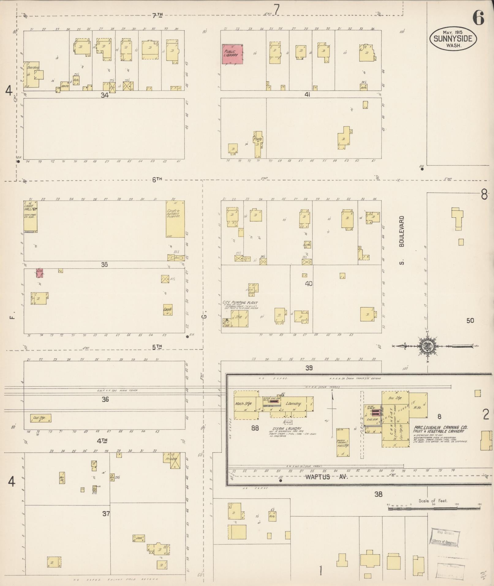 Sanborn Fire Insurance Map from Sunnyside, Yakima County, Washington (1915), Sheet #0006 - Complete Map Set gallery image, historic Sanborn map, vintage wall art, Washington Washington