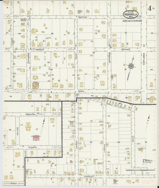 Sanborn Fire Insurance Map from Indianola, Sunflower County, Mississippi (1915), Sheet #0004 - Historic Sanborn Fire Insurance Map Print, vintage old map wall art, antique decor, genealogy gift, Mississippi Mississippi map