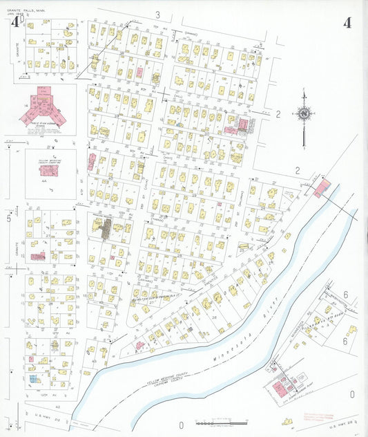 Sanborn Fire Insurance Map from Granite Falls, Yellow Medicine And Chippewa Counties, Minnesota (1949), Sheet #0004 - Historic Sanborn Fire Insurance Map Print, vintage old map wall art, antique decor, genealogy gift, Minnesota Minnesota map