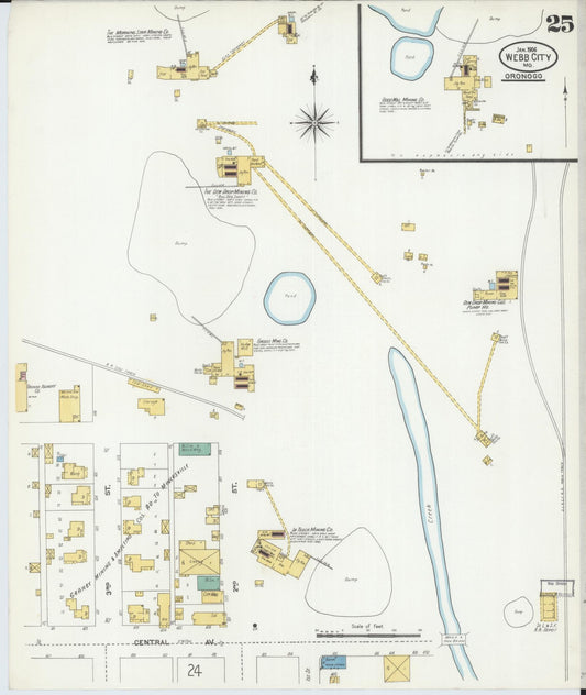 Sanborn Fire Insurance Map from Webb City, Jasper County, Missouri (1906), Sheet #0025 - Historic Sanborn Fire Insurance Map Print, vintage old map wall art, antique decor, genealogy gift, Missouri Missouri map