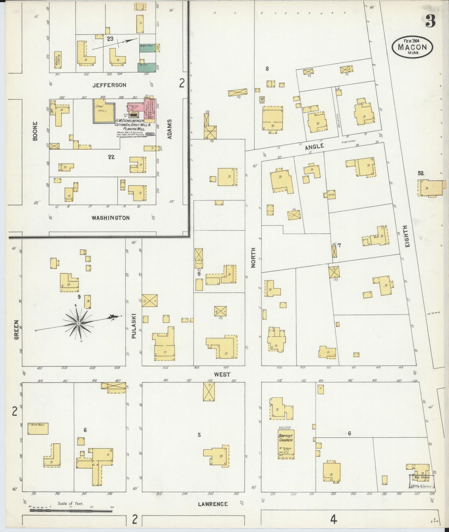 Sanborn Fire Insurance Map from Macon, Noxubee County, Mississippi (1904), Sheet #0003 - Complete Map Set gallery image, historic Sanborn map, vintage wall art, Mississippi Mississippi