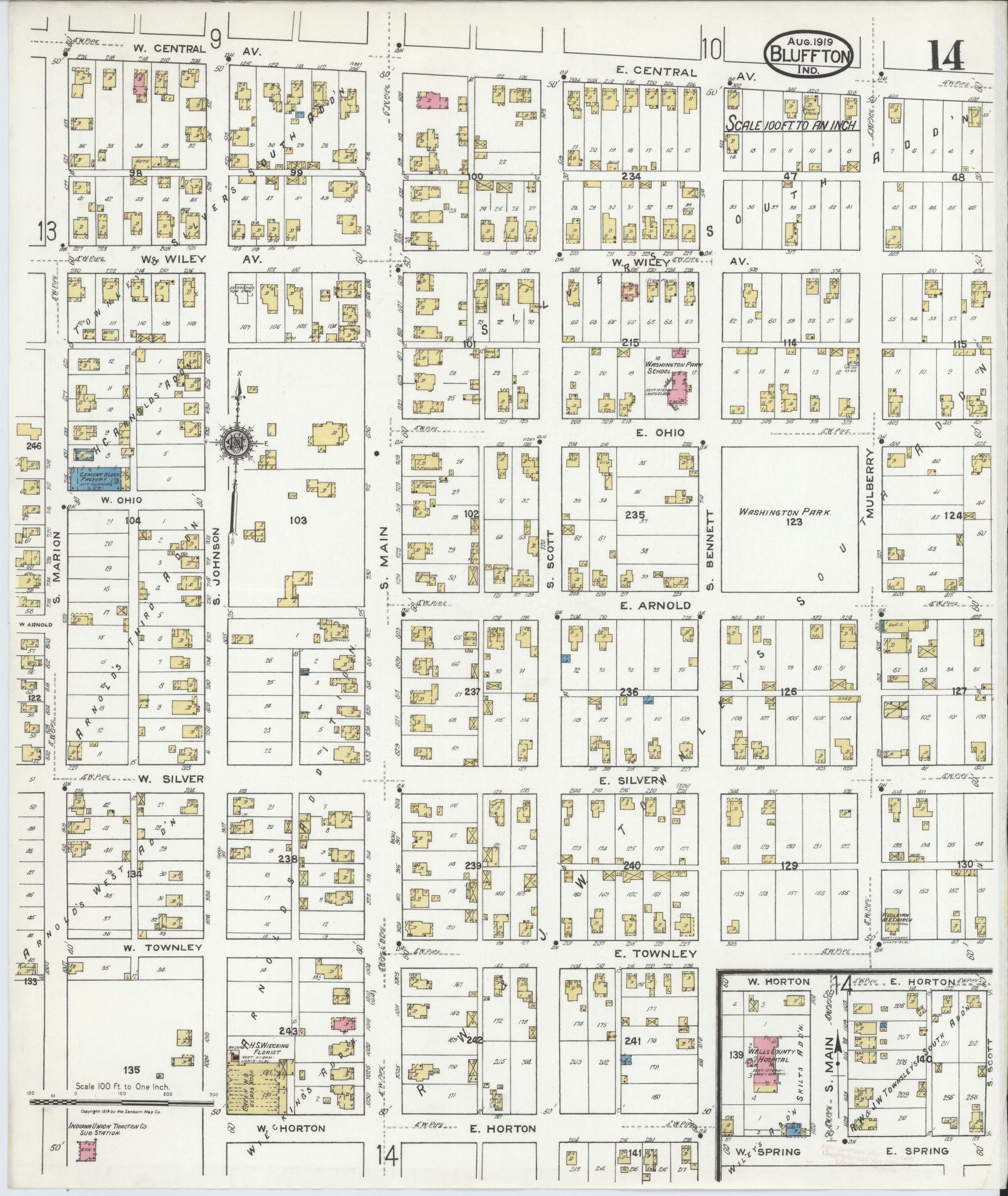Sanborn Fire Insurance Map from Bluffton, Wells County, Indiana (1919), Sheet #0014 - Complete Map Set gallery image, historic Sanborn map, vintage wall art, Indiana Indiana