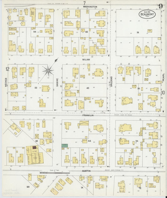 Sanborn Fire Insurance Map from Beaumont, Jefferson County, Texas (1902), Sheet #0009 - Historic Sanborn Fire Insurance Map Print, vintage old map wall art, antique decor, genealogy gift, Texas Texas map