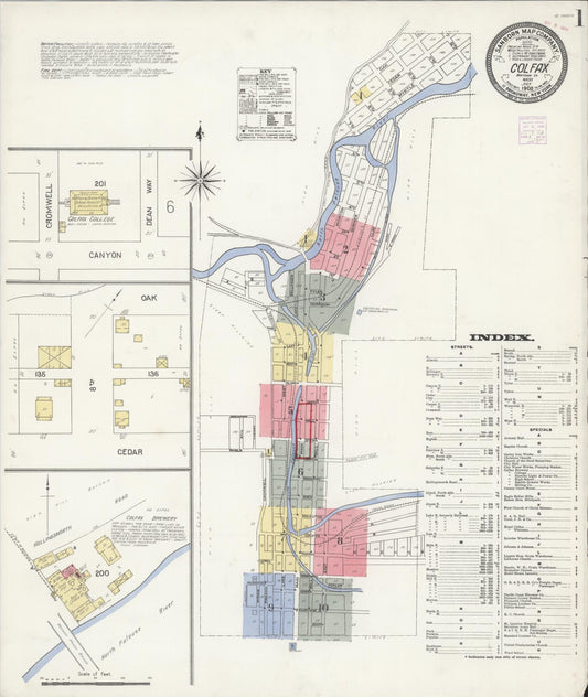 Sanborn Fire Insurance Map from Colfax, Whitman County, Washington (1908), Sheet #0001 - Historic Sanborn Fire Insurance Map Print, vintage old map wall art, antique decor, genealogy gift, Washington Washington map