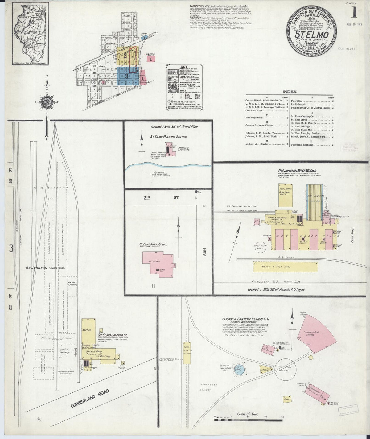 Sanborn Fire Insurance Map from Saint Elmo, Fayette County, Illinois (1912), Sheet #0001 - Historic Sanborn Fire Insurance Map Print, vintage old map wall art, antique decor, genealogy gift, Illinois Illinois map