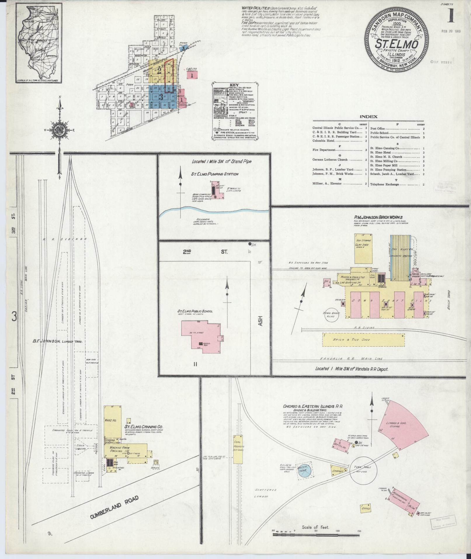 Sanborn Fire Insurance Map from Saint Elmo, Fayette County, Illinois (1912), Sheet #0001 - Historic Sanborn Fire Insurance Map Print, vintage old map wall art, antique decor, genealogy gift, Illinois Illinois map