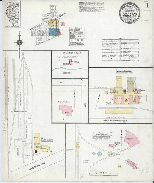 Sanborn Fire Insurance Map from Saint Elmo, Fayette County, Illinois (1912), Sheet #0001 - Historic Sanborn Fire Insurance Map Print, vintage old map wall art, antique decor, genealogy gift, Illinois Illinois map