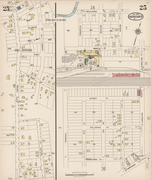 Sanborn Fire Insurance Map from Herkimer, Herkimer County, New York (1923), Sheet #0025 - Historic Sanborn Fire Insurance Map Print, vintage old map wall art, antique decor, genealogy gift, New York New York map