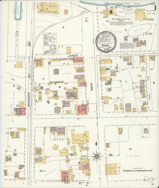 Sanborn Fire Insurance Map from Yuma, Yuma County, Arizona (1896), Sheet #0001 - Complete Map Set gallery image, historic Sanborn map, vintage wall art, Arizona Arizona