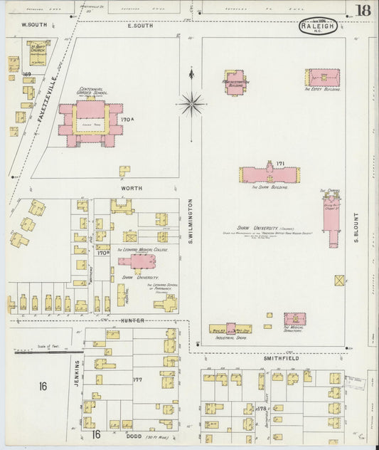 Sanborn Fire Insurance Map from Raleigh, Wake County, North Carolina (1896), Sheet #0018 - Historic Sanborn Fire Insurance Map Print, vintage old map wall art, antique decor, genealogy gift, North Carolina North Carolina map