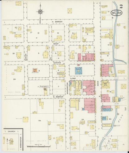Sanborn Fire Insurance Map from Waldron, Scott County, Arkansas (1913), Sheet #0002 - Complete Map Set gallery image, historic Sanborn map, vintage wall art, Arkansas Arkansas