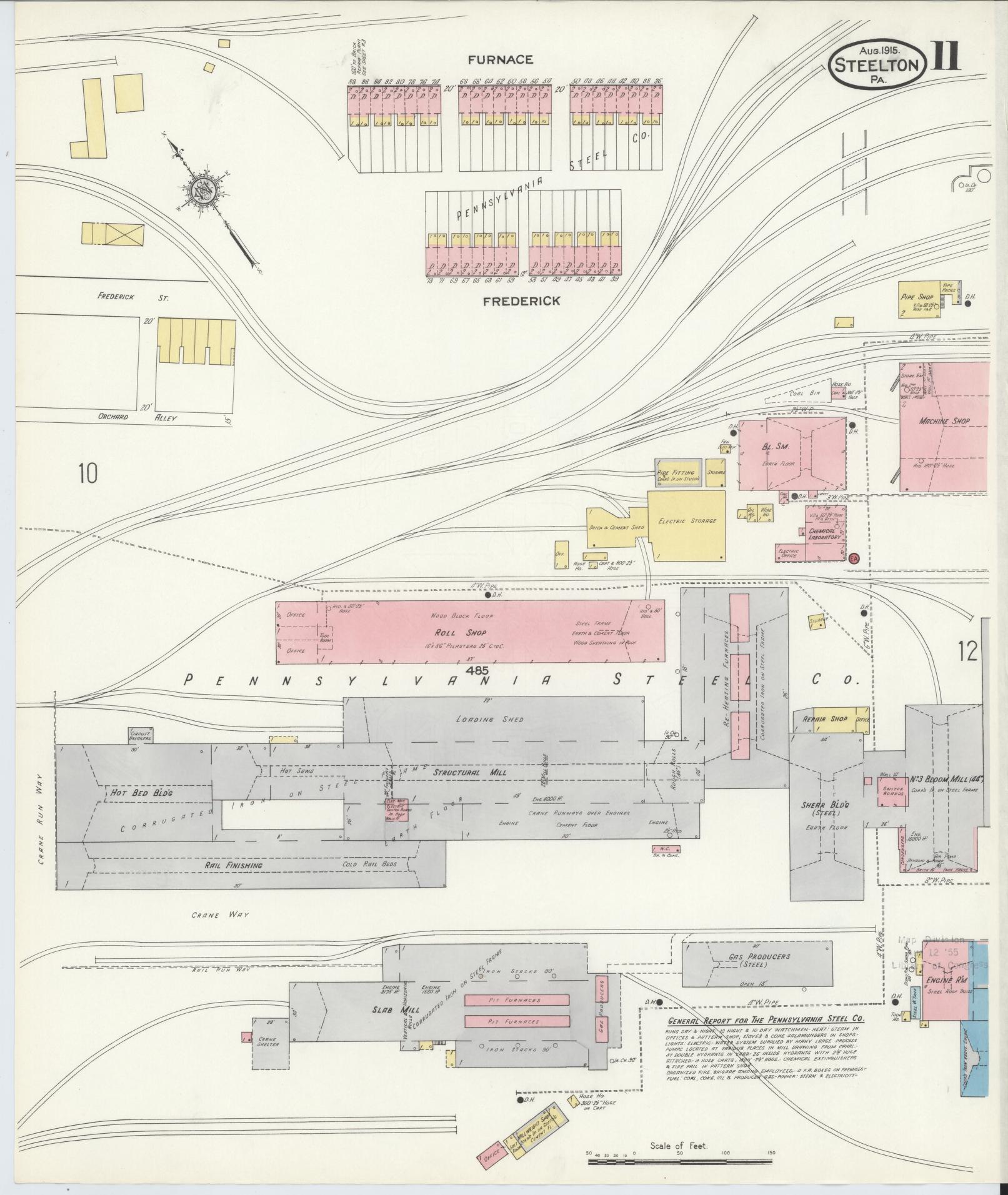 Sanborn Fire Insurance Map from Steelton, Dauphin County, Pennsylvania (1915), Sheet #0011 - Historic Sanborn Fire Insurance Map Print, vintage old map wall art, antique decor, genealogy gift, Pennsylvania Pennsylvania map