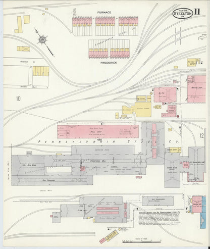 Sanborn Fire Insurance Map from Steelton, Dauphin County, Pennsylvania (1915), Sheet #0011 - Historic Sanborn Fire Insurance Map Print, vintage old map wall art, antique decor, genealogy gift, Pennsylvania Pennsylvania map