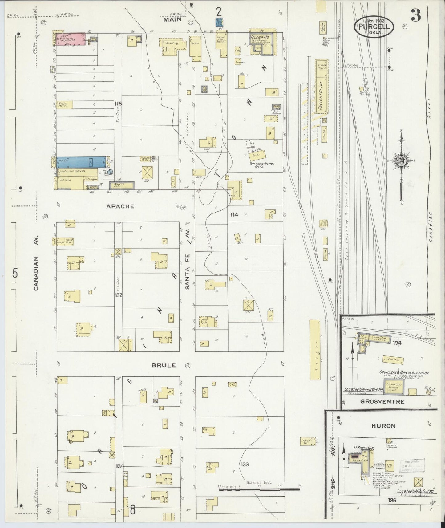 Sanborn Fire Insurance Map from Purcell, McClain County, Oklahoma (1909), Sheet #0003 - Complete Map Set gallery image, historic Sanborn map, vintage wall art, Oklahoma Oklahoma