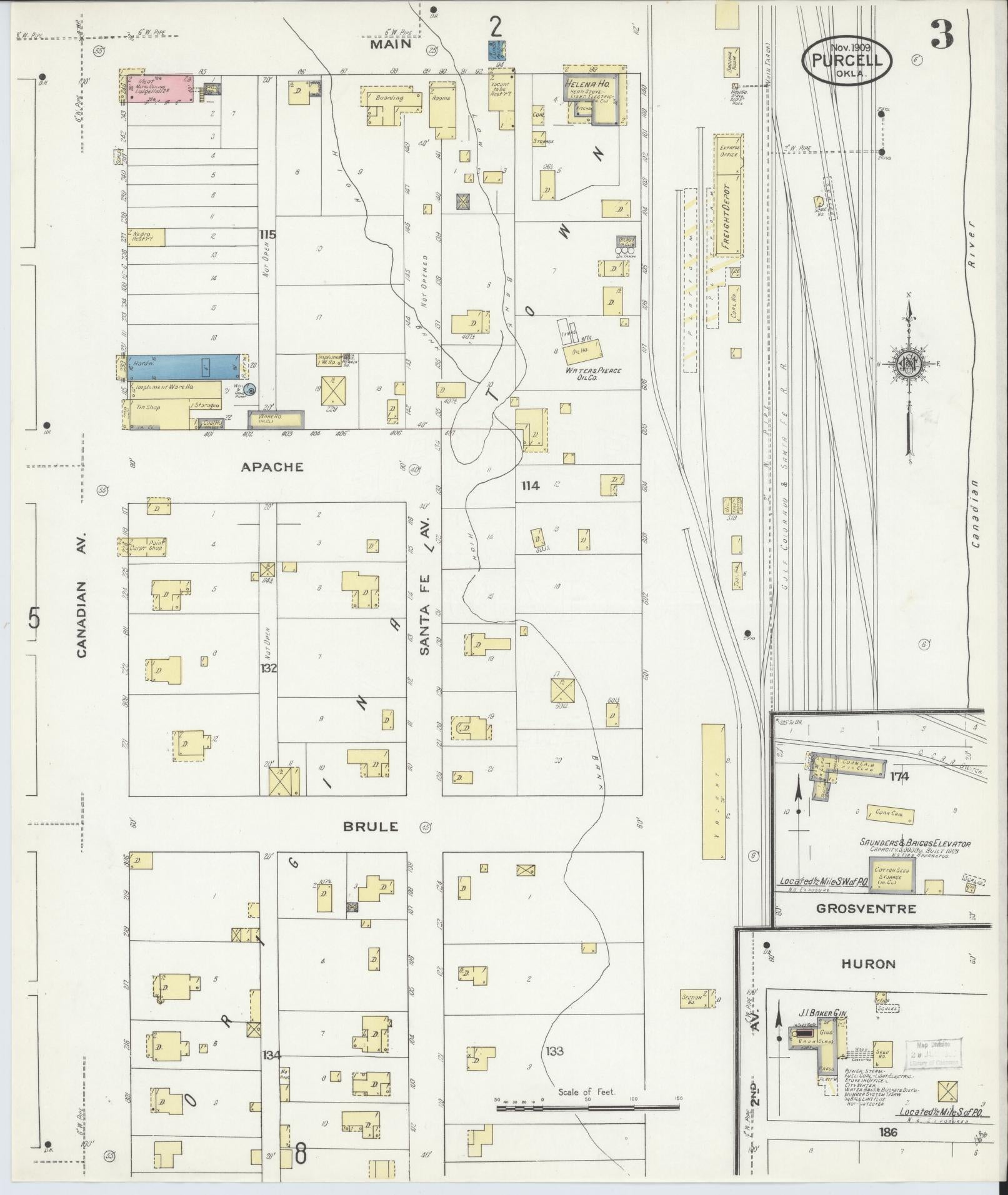 Sanborn Fire Insurance Map from Purcell, McClain County, Oklahoma (1909), Sheet #0003 - Complete Map Set gallery image, historic Sanborn map, vintage wall art, Oklahoma Oklahoma