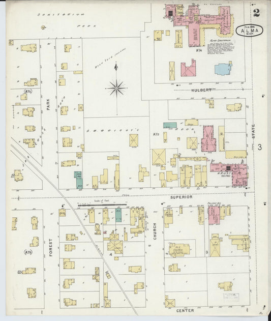 Sanborn Fire Insurance Map from Alma, Gratiot County, Michigan (1896), Sheet #0002 - Historic Sanborn Fire Insurance Map Print, vintage old map wall art, antique decor, genealogy gift, Michigan Michigan map