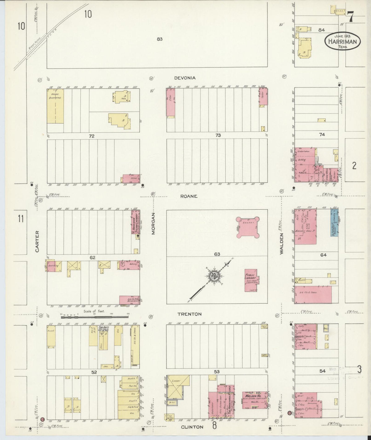 Sanborn Fire Insurance Map from Harriman, Roane County, Tennessee (1913), Sheet #0007 - Complete Map Set gallery image, historic Sanborn map, vintage wall art, Tennessee Tennessee