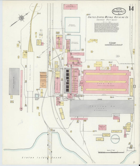 Sanborn Fire Insurance Map from Roosevelt, Middlesex County, New Jersey (1912), Sheet #0014 - Historic Sanborn Fire Insurance Map Print, vintage old map wall art, antique decor, genealogy gift, New Jersey New Jersey map