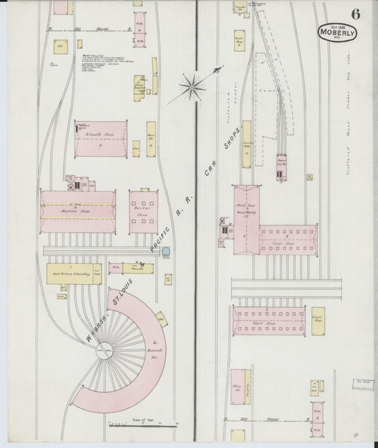 Sanborn Fire Insurance Map from Moberly, Randolph County, Missouri (1888), Sheet #0006 - Historic Sanborn Fire Insurance Map Print, vintage old map wall art, antique decor, genealogy gift, Missouri Missouri map