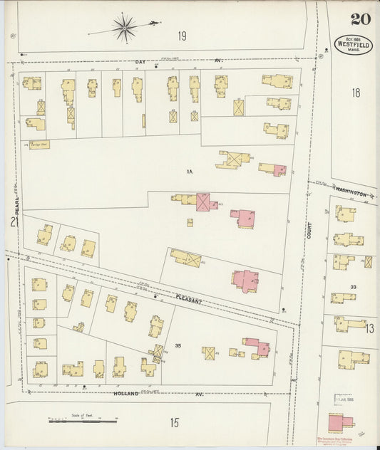 Sanborn Fire Insurance Map from Westfield, Hampden County, Massachusetts (1905), Sheet #0020 - Historic Sanborn Fire Insurance Map Print, vintage old map wall art, antique decor, genealogy gift, Massachusetts Massachusetts map