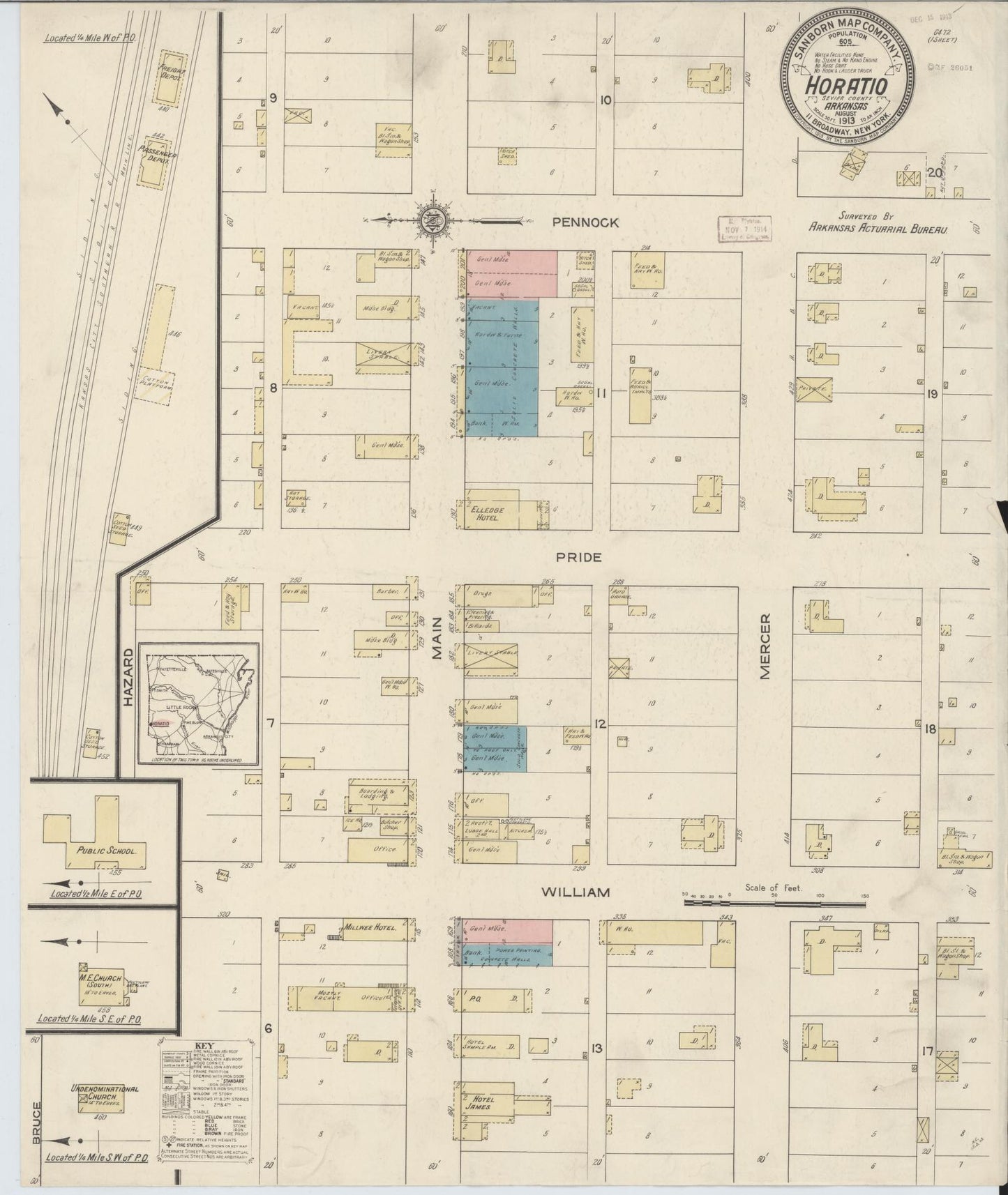 Sanborn Fire Insurance Map from Horatio, Sevier County, Arkansas (1913), Sheet #0001 - Historic Sanborn Fire Insurance Map Print, vintage old map wall art, antique decor, genealogy gift, Arkansas Arkansas map