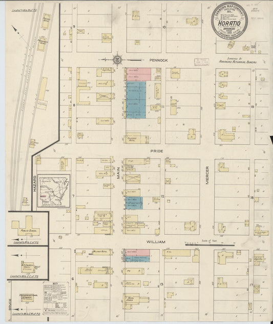 Sanborn Fire Insurance Map from Horatio, Sevier County, Arkansas (1913), Sheet #0001 - Historic Sanborn Fire Insurance Map Print, vintage old map wall art, antique decor, genealogy gift, Arkansas Arkansas map