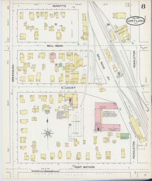 Sanborn Fire Insurance Map from Cortland, Cortland County, New York (1892), Sheet #0008 - Historic Sanborn Fire Insurance Map Print, vintage old map wall art, antique decor, genealogy gift, New York New York map