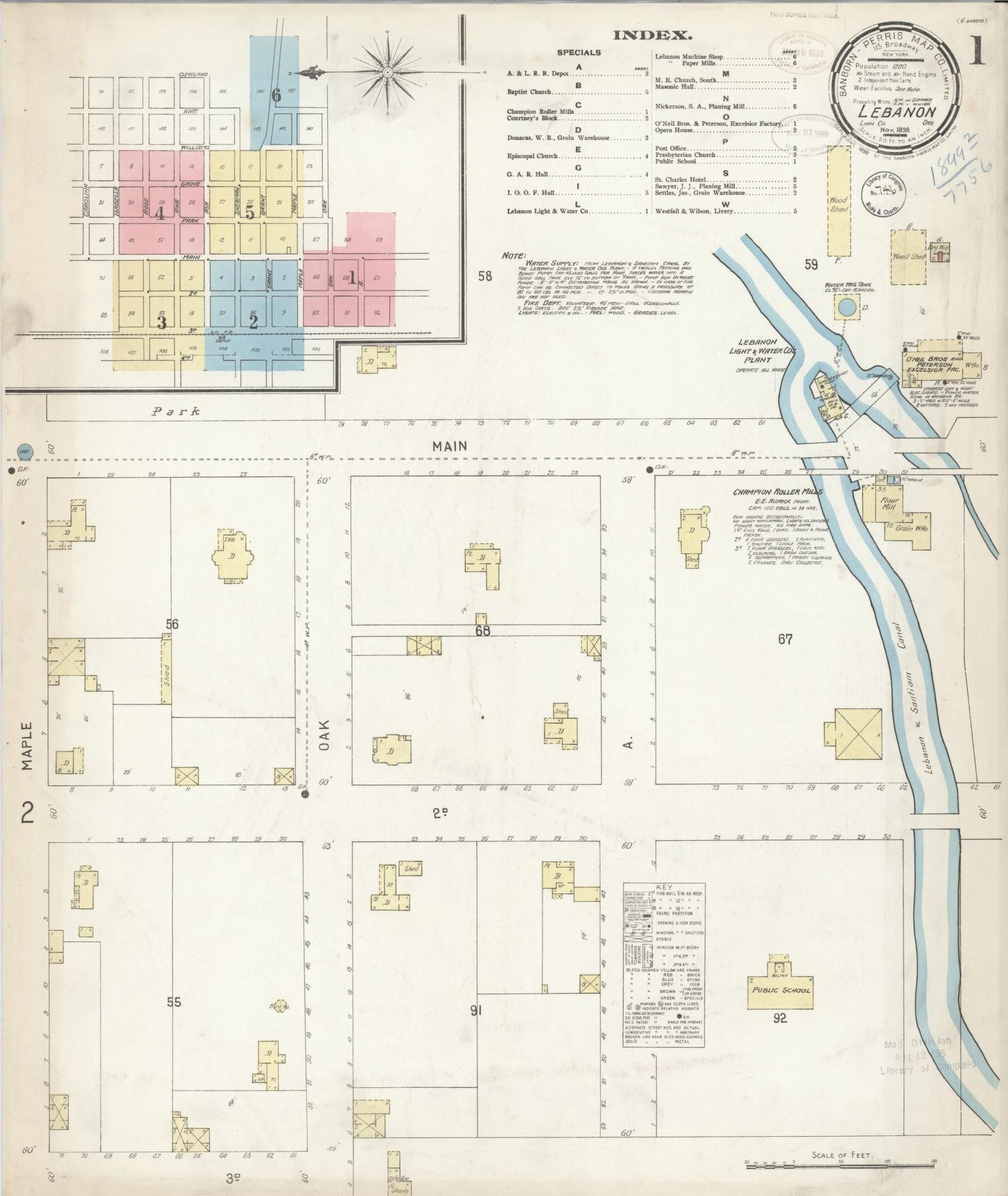 Sanborn Fire Insurance Map from Lebanon, Linn County, Oregon (1898), Sheet #0001 - Complete Map Set gallery image, historic Sanborn map, vintage wall art, Oregon Oregon