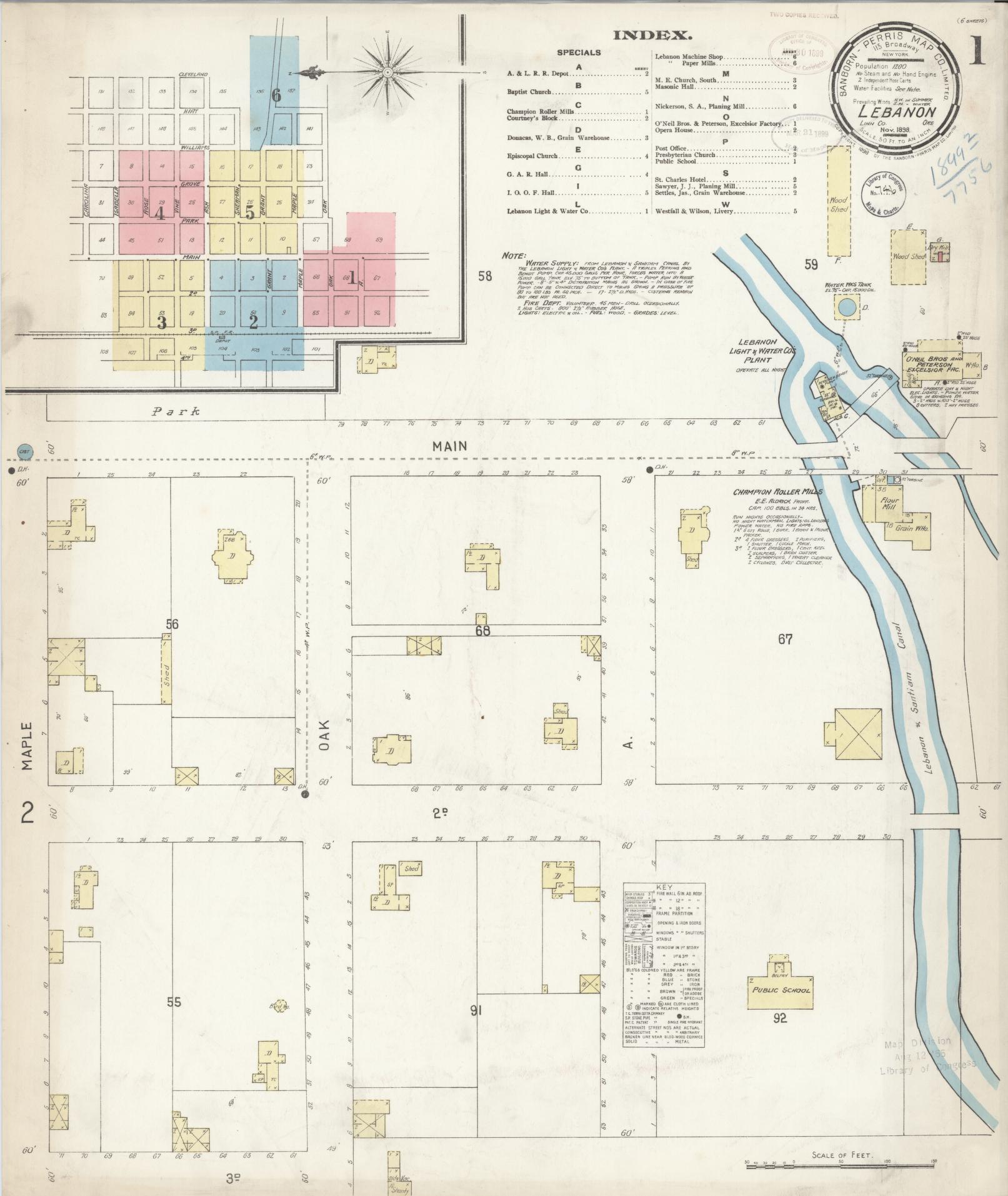 Sanborn Fire Insurance Map from Lebanon, Linn County, Oregon (1898), Sheet #0001 - Complete Map Set gallery image, historic Sanborn map, vintage wall art, Oregon Oregon