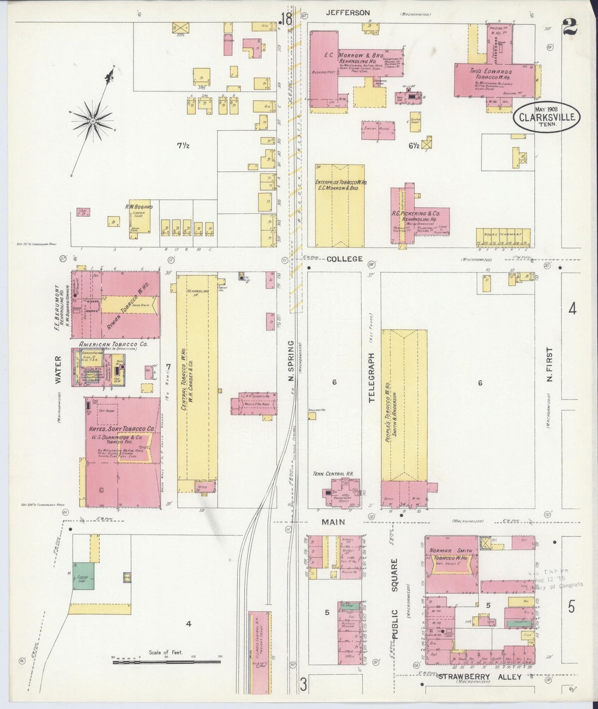 Sanborn Fire Insurance Map from Clarksville, Montgomery County, Tennessee (1908), Sheet #0002 - Complete Map Set gallery image, historic Sanborn map, vintage wall art, Tennessee Tennessee