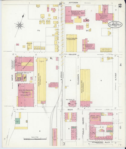 Sanborn Fire Insurance Map from Clarksville, Montgomery County, Tennessee (1908), Sheet #0002 - Complete Map Set gallery image, historic Sanborn map, vintage wall art, Tennessee Tennessee