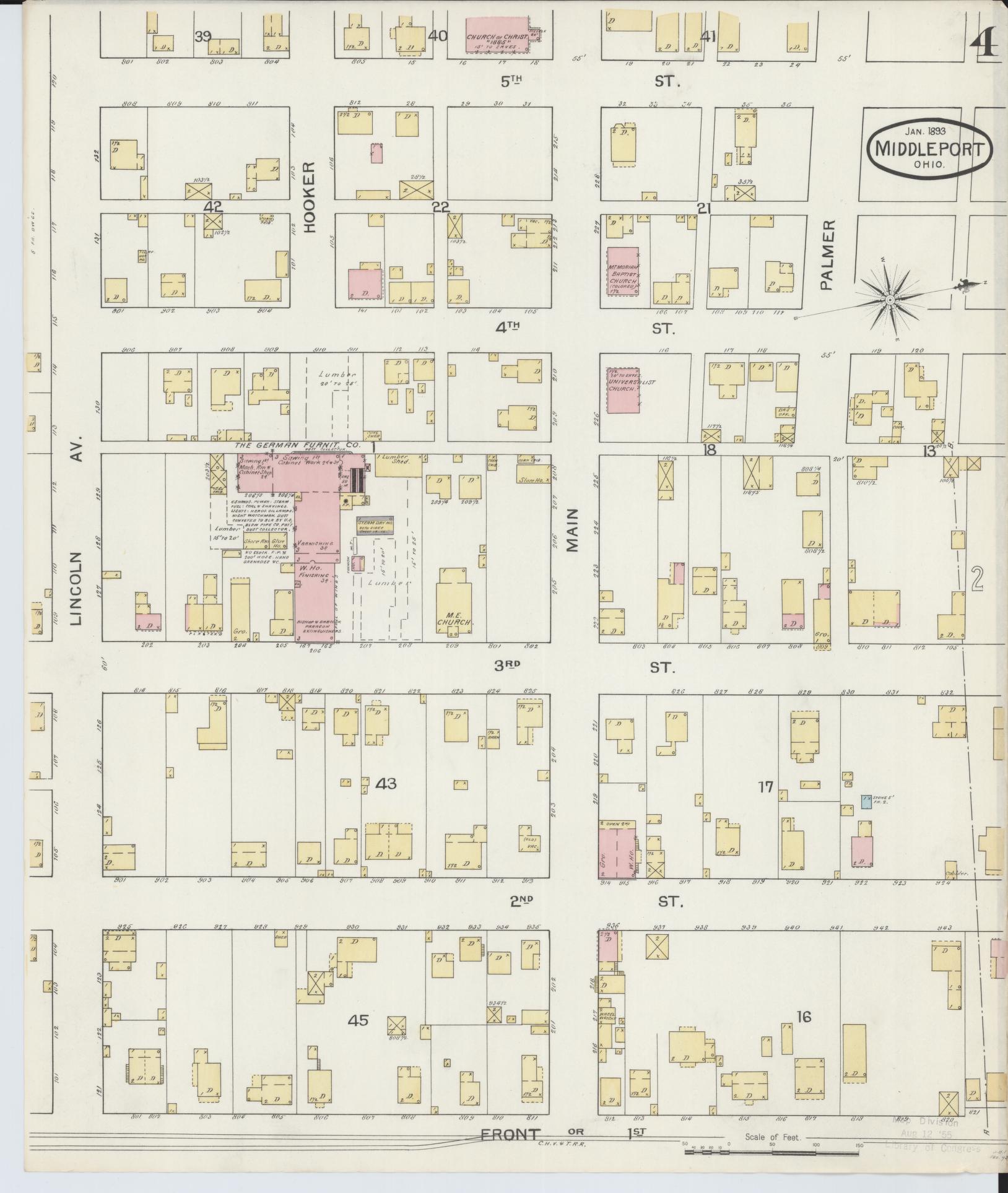 Sanborn Fire Insurance Map from Middleport, Meigs County, Ohio (1893), Sheet #0004 - Historic Sanborn Fire Insurance Map Print, vintage old map wall art, antique decor, genealogy gift, Ohio Ohio map