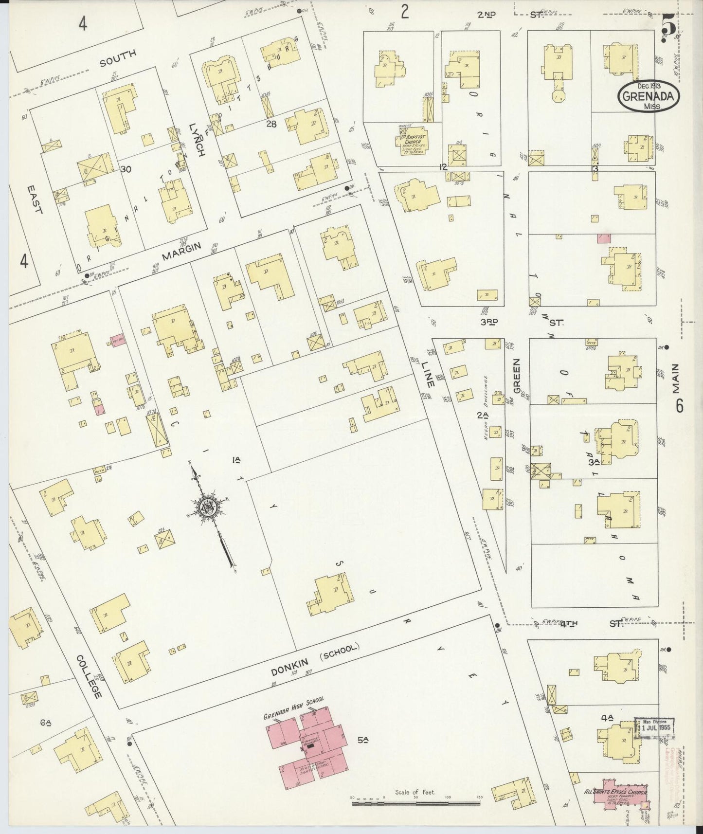 Sanborn Fire Insurance Map from Grenada, Grenada County, Mississippi (1913), Sheet #0005 - Complete Map Set gallery image, historic Sanborn map, vintage wall art, Mississippi Mississippi