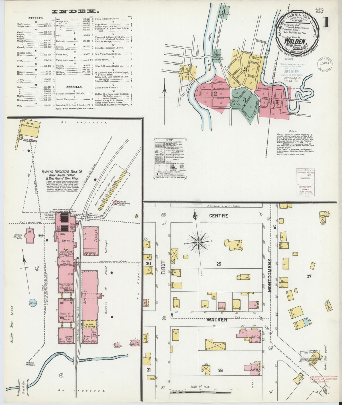 Sanborn Fire Insurance Map from Walden, Orange County, New York (1900), Sheet #0001 - Historic Sanborn Fire Insurance Map Print, vintage old map wall art, antique decor, genealogy gift, New York New York map