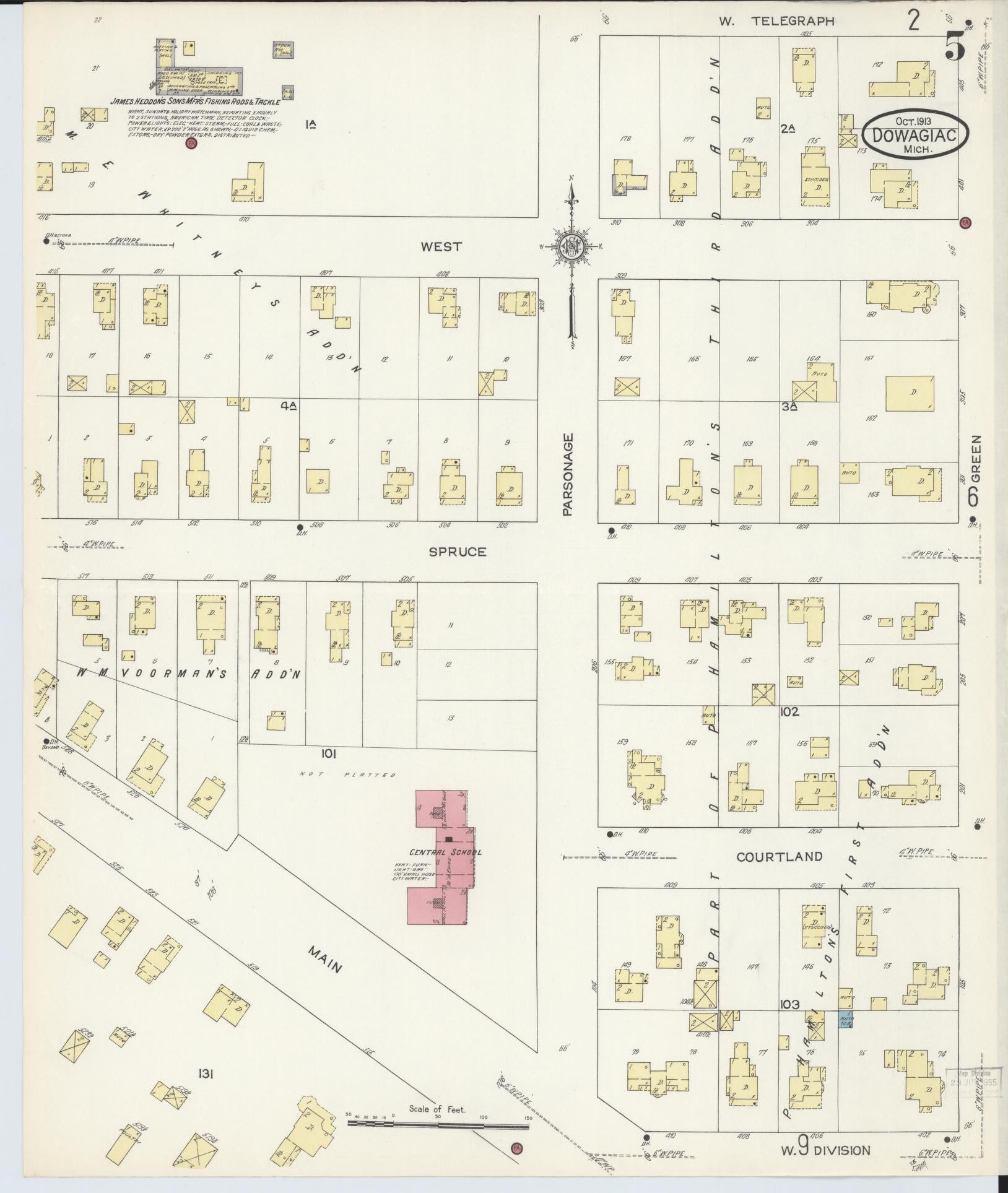 Sanborn Fire Insurance Map from Dowagiac, Cass County, Michigan (1913), Sheet #0005 - Historic Sanborn Fire Insurance Map Print, vintage old map wall art, antique decor, genealogy gift, Michigan Michigan map