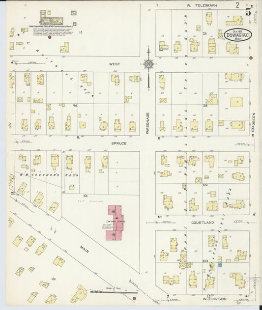 Sanborn Fire Insurance Map from Dowagiac, Cass County, Michigan (1913), Sheet #0005 - Historic Sanborn Fire Insurance Map Print, vintage old map wall art, antique decor, genealogy gift, Michigan Michigan map