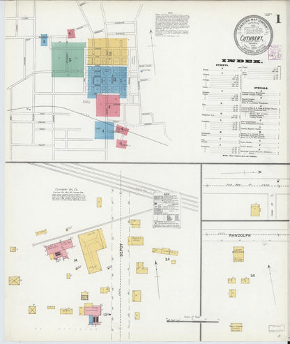 Sanborn Fire Insurance Map from Cuthbert, Randolph County, Georgia (1905), Sheet #0001 - Complete Map Set gallery image, historic Sanborn map, vintage wall art, Georgia Georgia