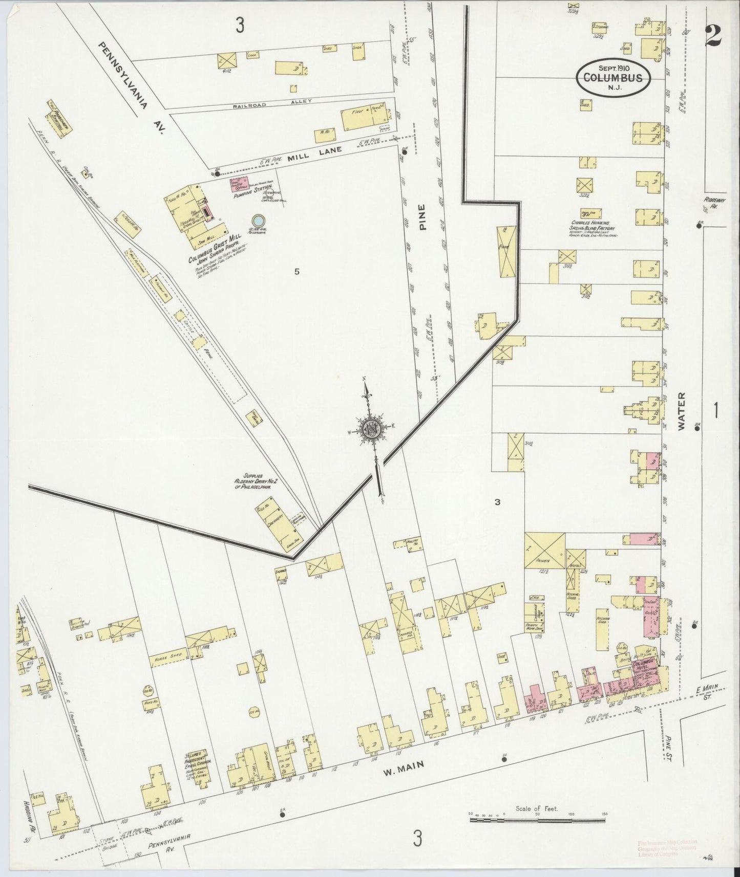 Sanborn Fire Insurance Map from Columbus, Burlington County, New Jersey (1910), Sheet #0002 - Complete Map Set gallery image, historic Sanborn map, vintage wall art, New Jersey New Jersey