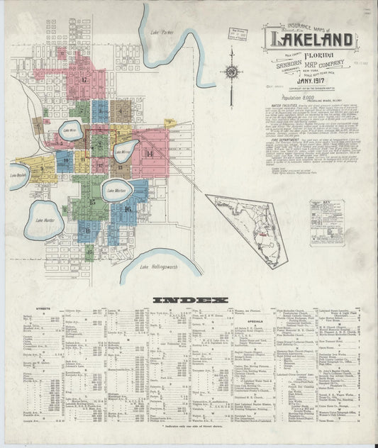 Sanborn Fire Insurance Map from Lakeland, Polk County, Florida (1917), Sheet #0001 - Complete Map Set gallery image, historic Sanborn map, vintage wall art, Florida Florida
