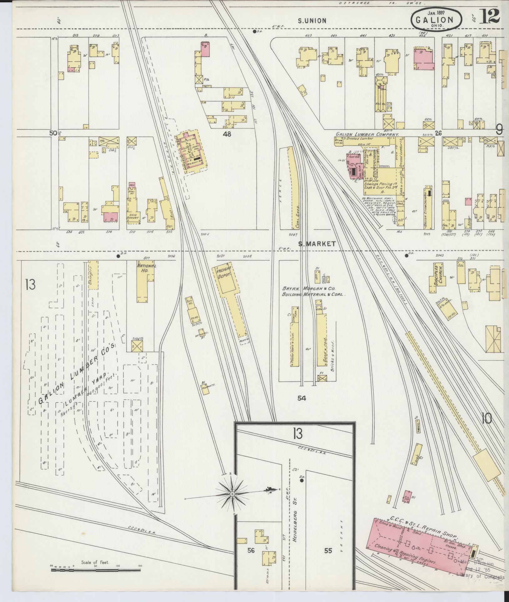 Sanborn Fire Insurance Map from Galion, Crawford County, Ohio (1897), Sheet #0012 - Historic Sanborn Fire Insurance Map Print, vintage old map wall art, antique decor, genealogy gift, Ohio Ohio map