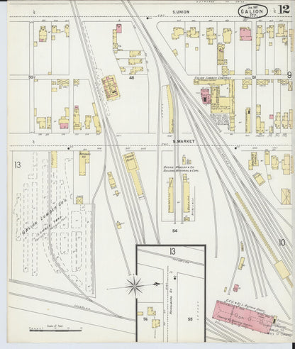Sanborn Fire Insurance Map from Galion, Crawford County, Ohio (1897), Sheet #0012 - Historic Sanborn Fire Insurance Map Print, vintage old map wall art, antique decor, genealogy gift, Ohio Ohio map