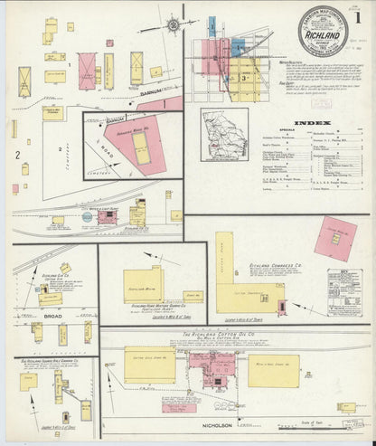 Sanborn Fire Insurance Map from Richland, Stewart County, Georgia (1913), Sheet #0001 - Complete Map Set gallery image, historic Sanborn map, vintage wall art, Georgia Georgia