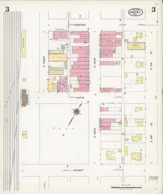 Sanborn Fire Insurance Map from Amory, Monroe County, Mississippi (1925), Sheet #0003 - Historic Sanborn Fire Insurance Map Print, vintage old map wall art, antique decor, genealogy gift, Mississippi Mississippi map