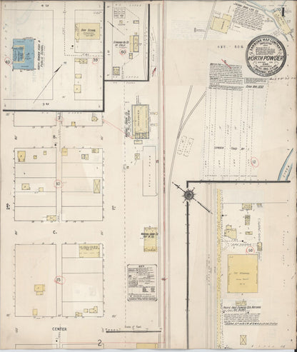 Sanborn Fire Insurance Map from North Powder, Union County, Oregon (1930), Sheet #0001 - Complete Map Set gallery image, historic Sanborn map, vintage wall art, Oregon Oregon