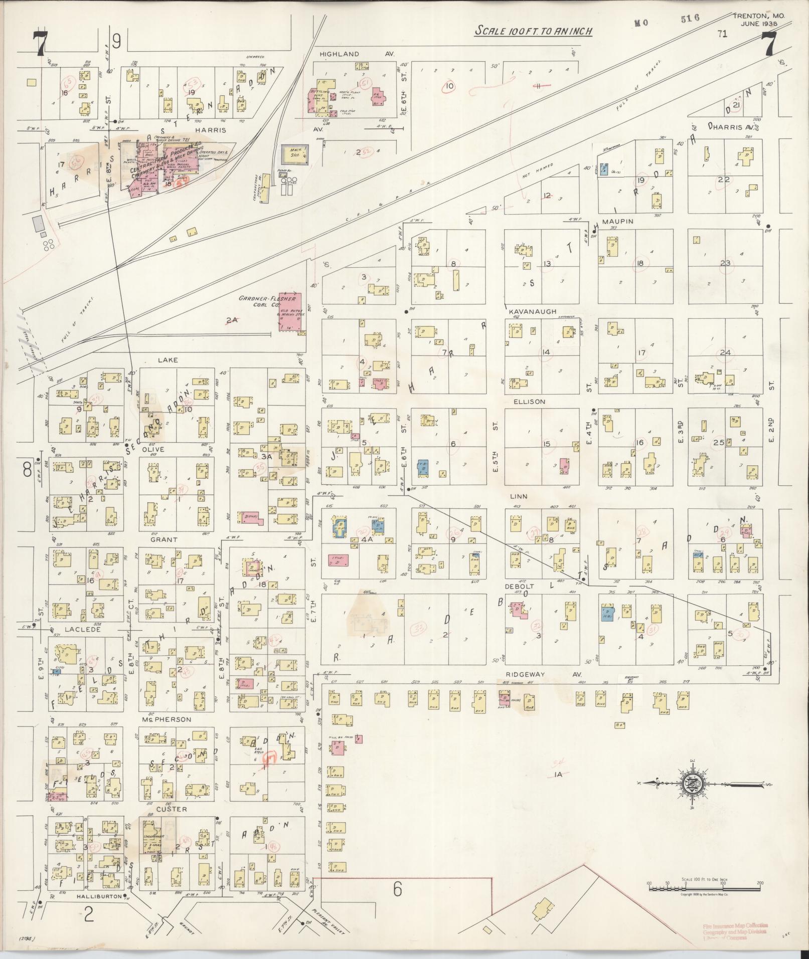 Sanborn Fire Insurance Map from Trenton, Grundy County, Missouri (1948), Sheet #0007 - Historic Sanborn Fire Insurance Map Print, vintage old map wall art, antique decor, genealogy gift, Missouri Missouri map