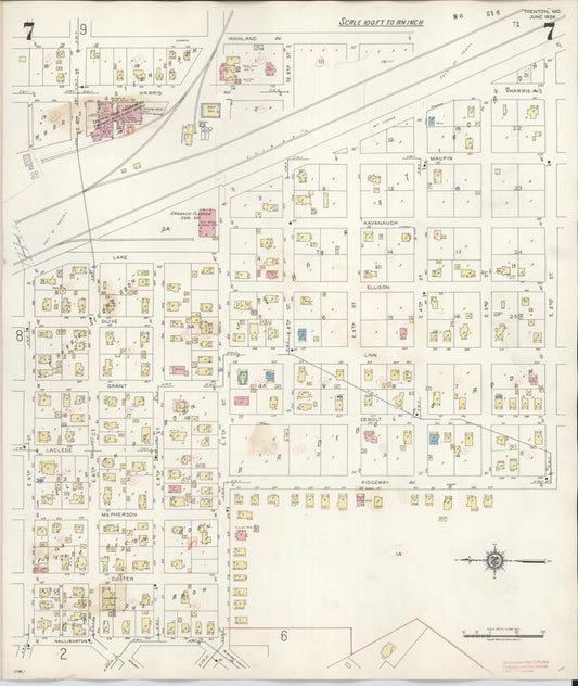 Sanborn Fire Insurance Map from Trenton, Grundy County, Missouri (1948), Sheet #0007 - Historic Sanborn Fire Insurance Map Print, vintage old map wall art, antique decor, genealogy gift, Missouri Missouri map
