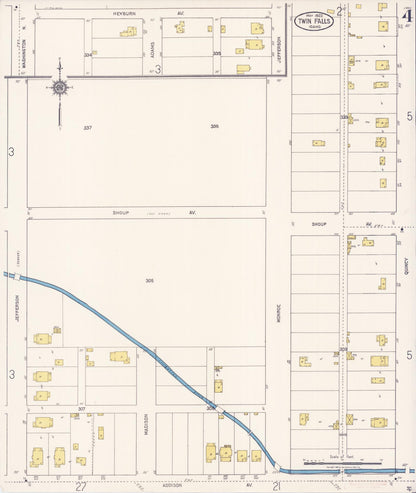 Sanborn Fire Insurance Map from Twin Falls, Twin Falls County, Idaho (1922), Sheet #0004 - Complete Map Set gallery image, historic Sanborn map, vintage wall art, Falls Idaho